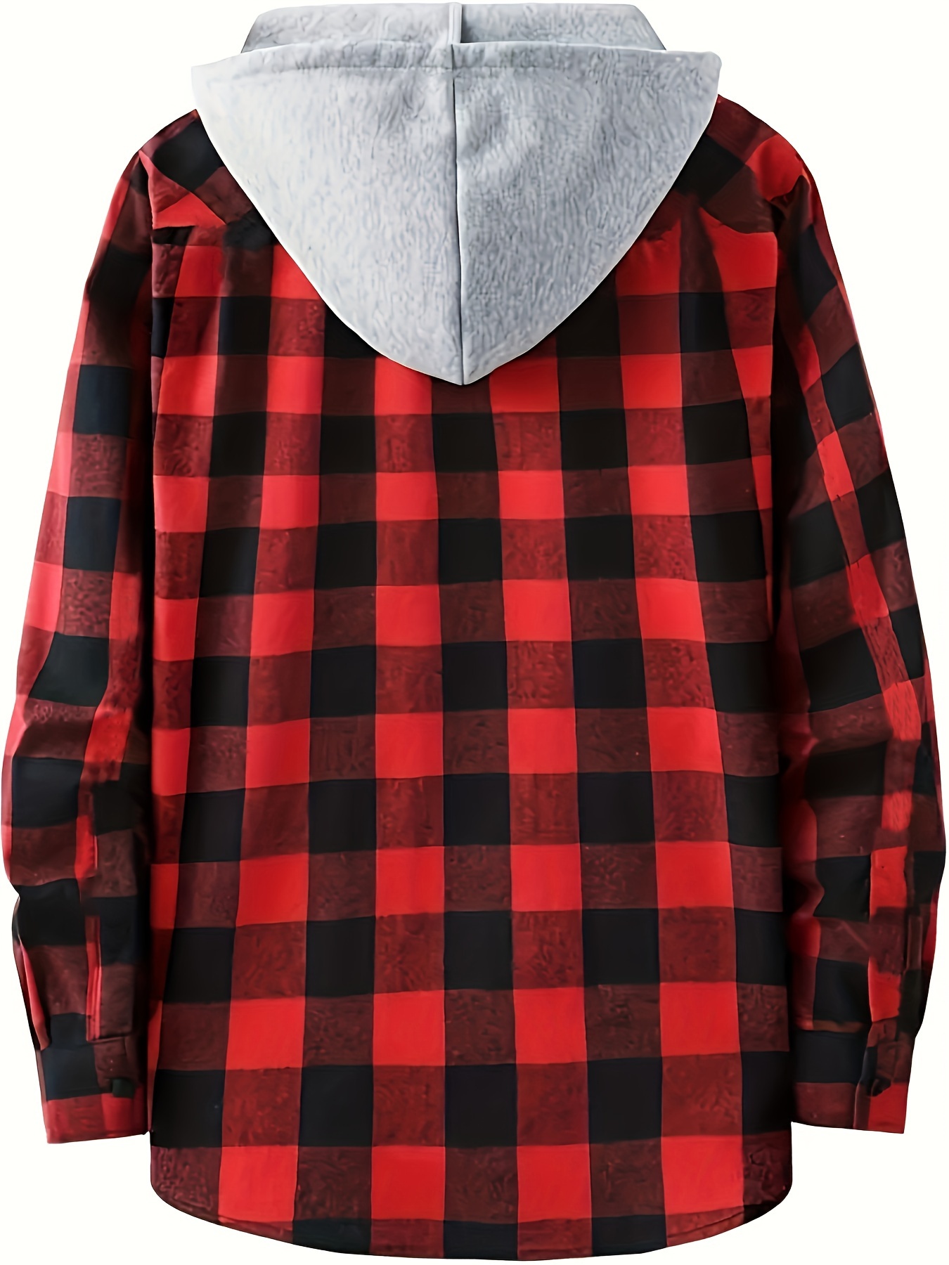 Casual Plaid Pattern Men's Long Sleeve Hooded Shirt Jacket - Temu