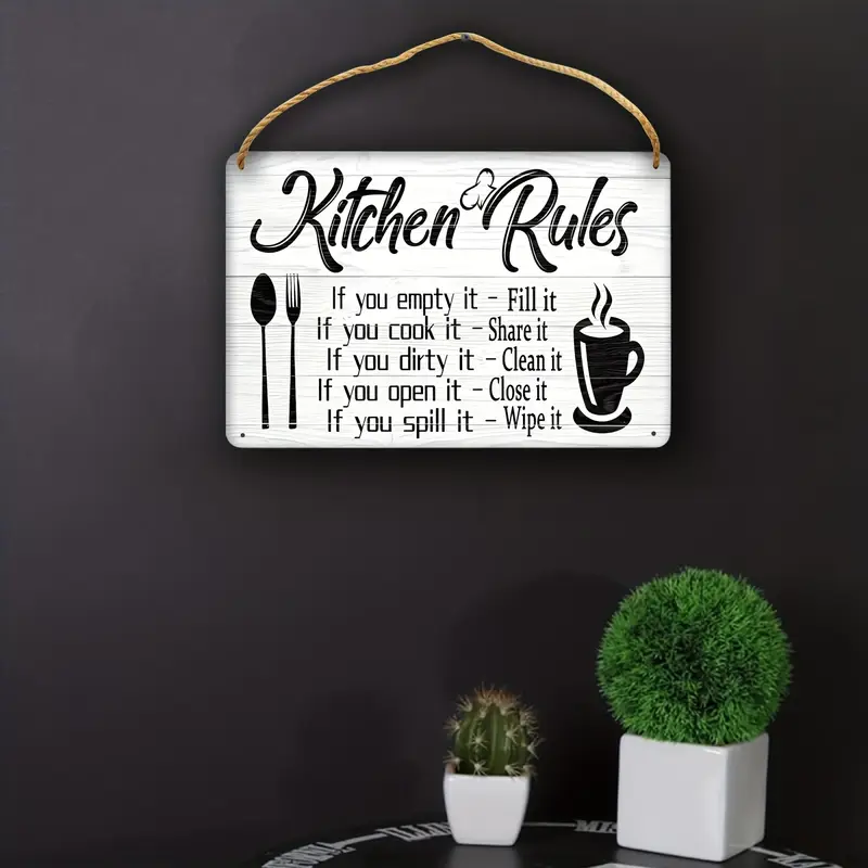 Wood Hanging Sign Kitchen Rules Wall Decor Wooden Rustic Farmhouse Funny  Kitchen Quote Wood Wall Signs Modern Home Wooden Signs For Kitchen  Decoration - Temu