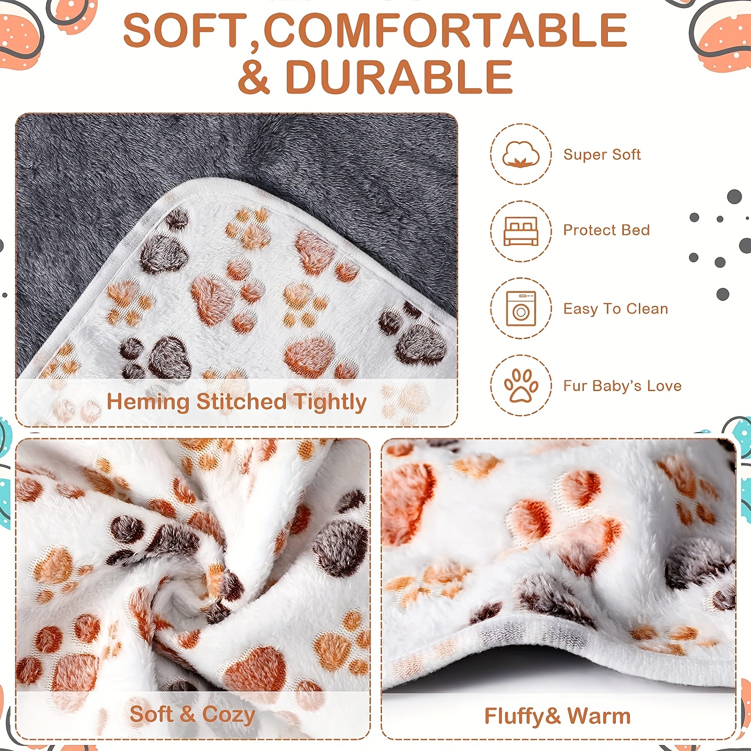 1pc Pet Cage Mat Dog Blanket Paw Print Fleece Blanket Warm Soft Sleeping Mat