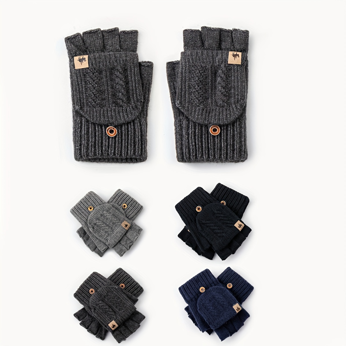 

Women's Winter Convertible - Monochrome Half Finger Design, Warm Knitted Gloves For Outdoor Use