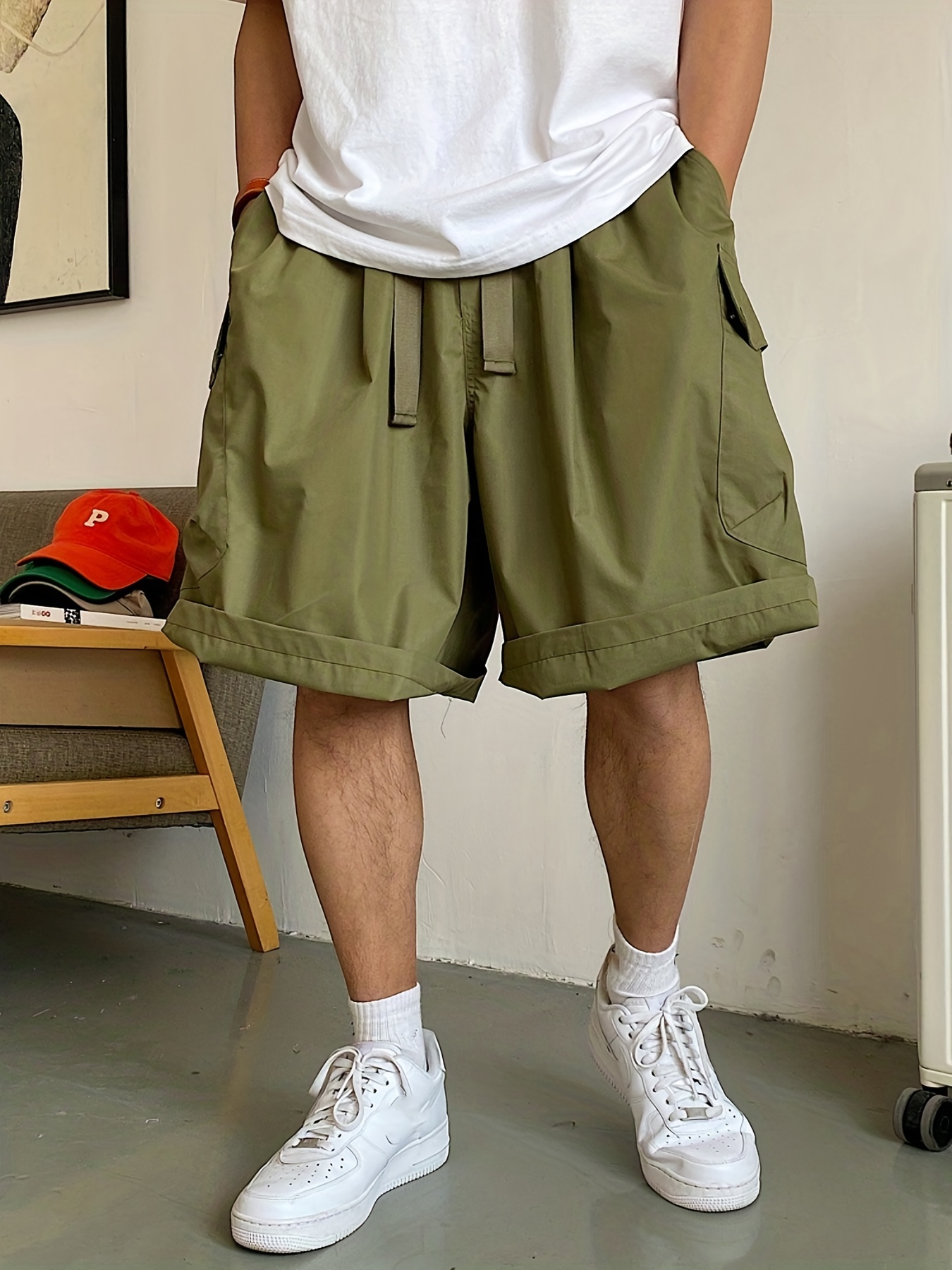 Boyzn Men's 2 Pack Casual Shorts Cotton Workout Elastic Waist Short Pants  Adjustable Drawstring Gym Athletic Shorts with Zipper Pockets Black/Army  Green-S at Amazon Men's Clothing store