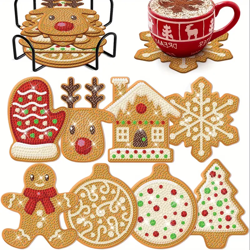 Christmas Gingerbread Man Diamond Painting Coasters Kits - Temu