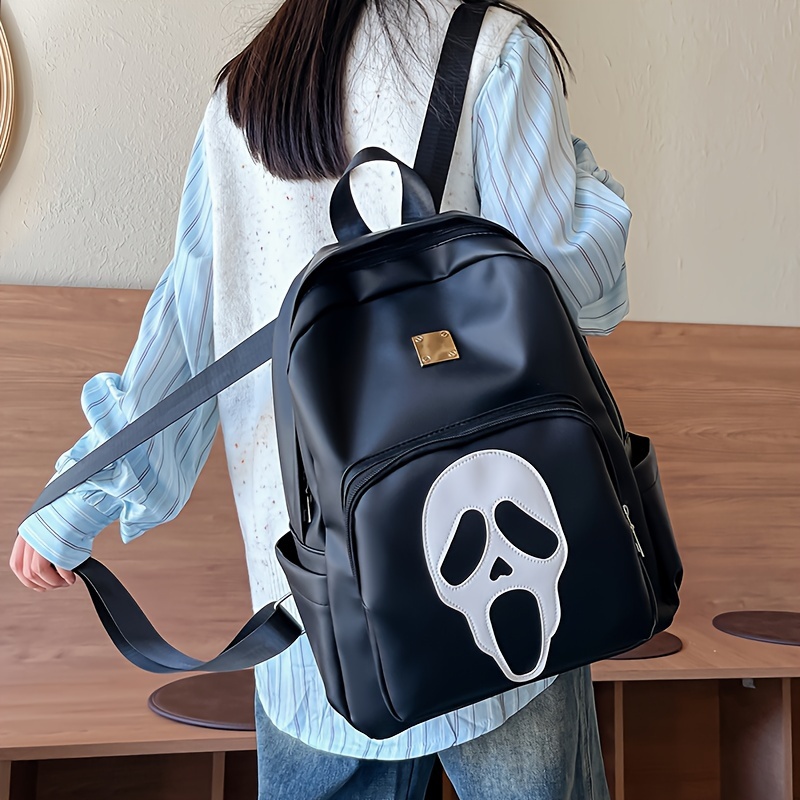 Halloween Ghost Face Hip Hop Backpack, Pu Leather Durable Lightweight  Shoulder Bag, Waterproof Travel Commuter Bag - Temu