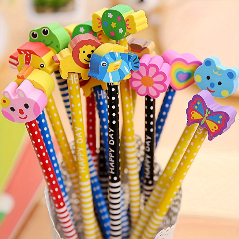 Cute Cartoon Pencil Assortment Wooden Pencils Fun Assorted Colorful Pencils  Incentive Gift Cute Pencils with Erasers Tops for Kids Teacher Students