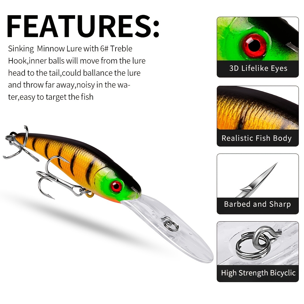 1pc 3D Bionic Minnow Fishing Lure - 18cm/7.09in Artificial Hard Bait with  Treble Hook - Perfect for Catching Big Fish