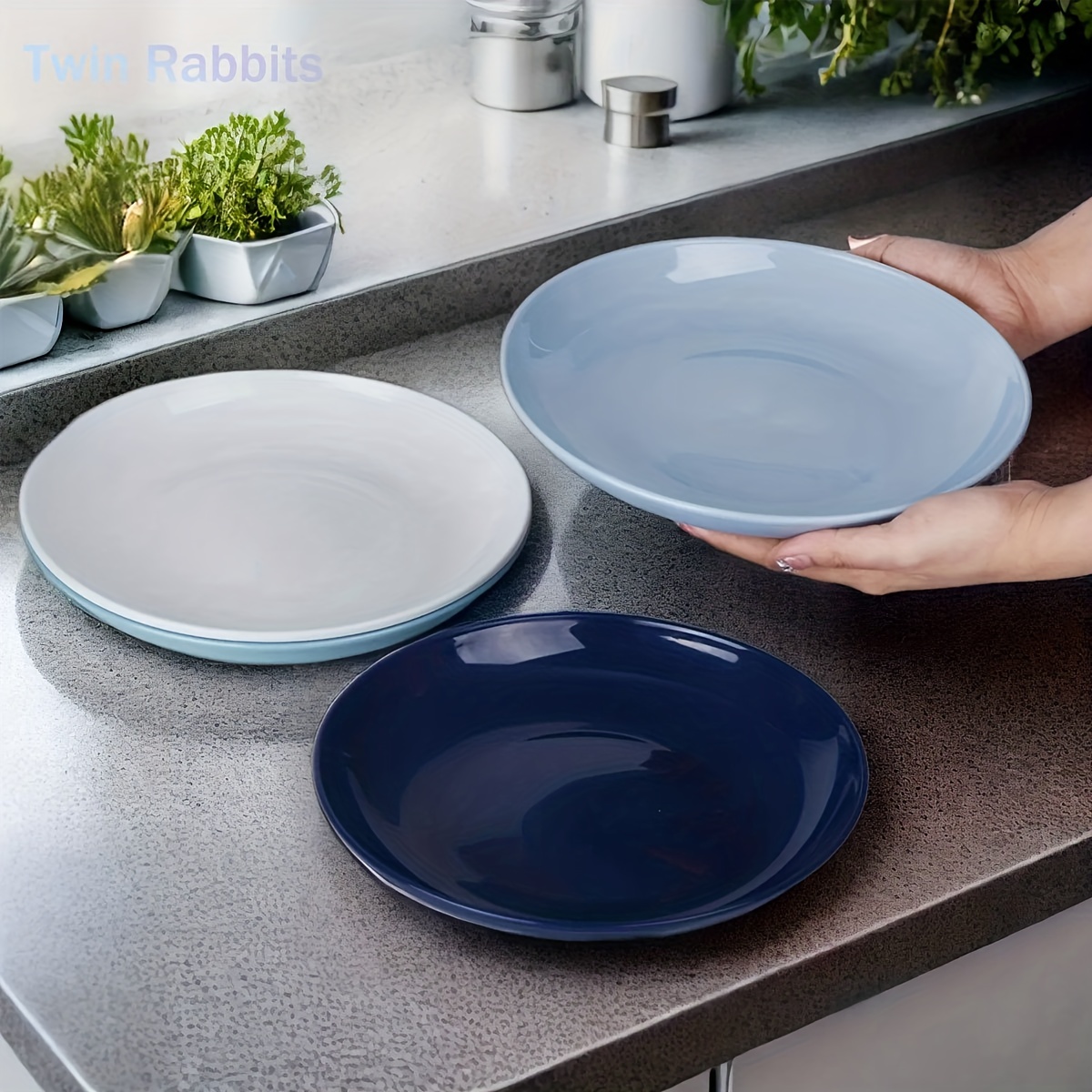 Tupperware Microwave Safe Luncheon Dinner Plates 4 pc Set 9.5 Country Blue  New