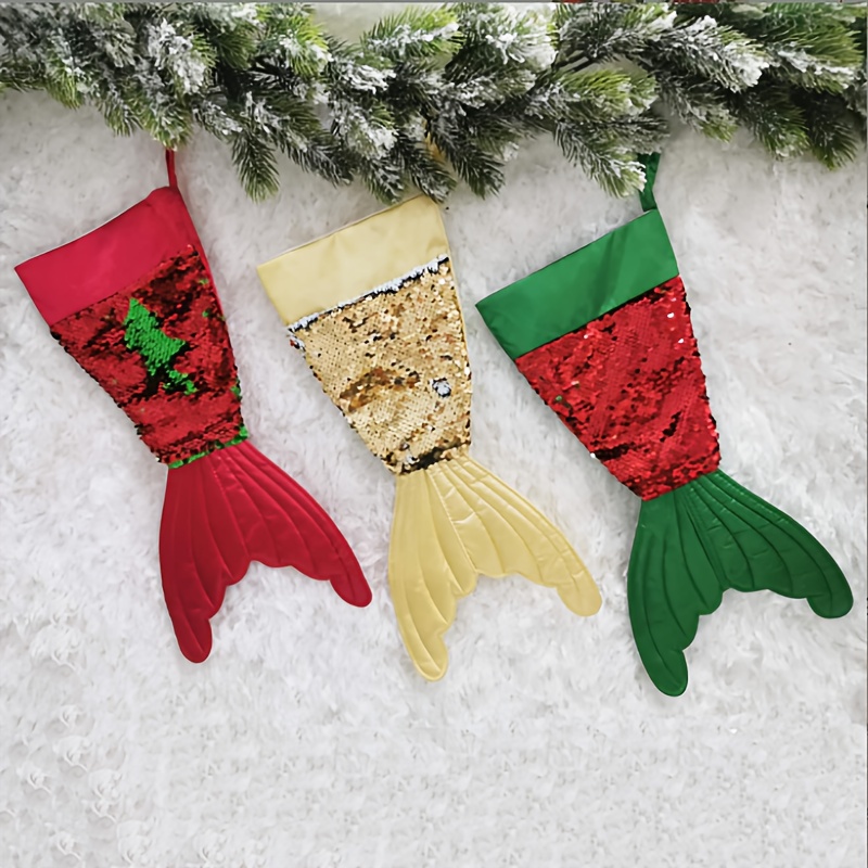 1pc 16 Red And Green Yellow Fish Tail Flipping Beaded Socks For Christmas  Stocking Gift Bag Scene Decor Room Decor Home Decor Holiday Party Decor  Christmas Decor - Home & Kitchen - Temu