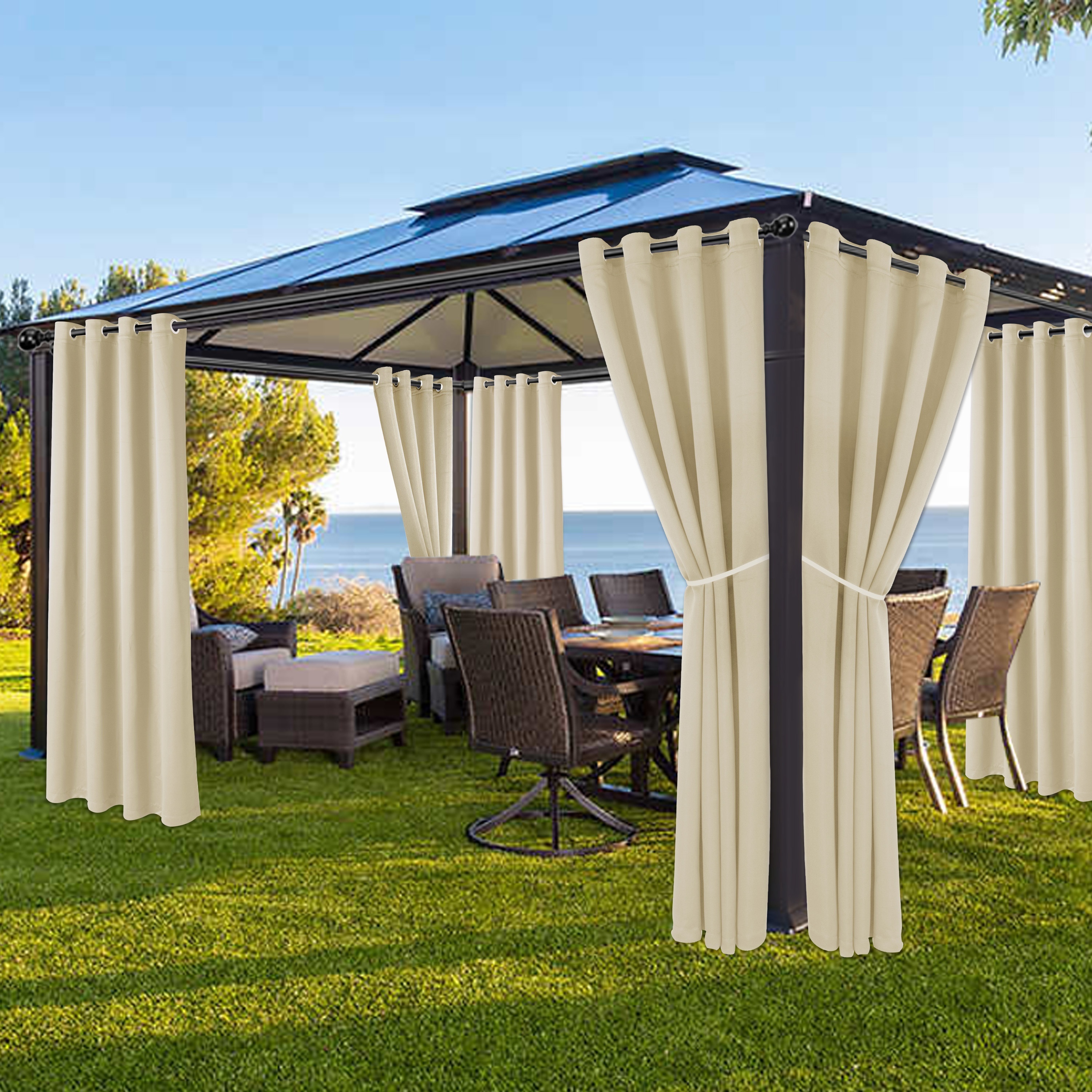 Cortina para exteriores impermeable para patio, aislamiento térmico,  bloqueo de luz solar UV, resistente al viento, cortina exterior para