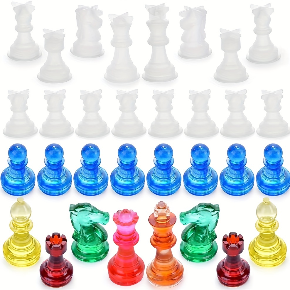 Pacote com 7 moldes de resina de xadrez, peças de xadrez internacionais de  cristal 3D peças de xadrez molde de resina epóxi molde de silicone para  artesanato feito à mão DIY joias