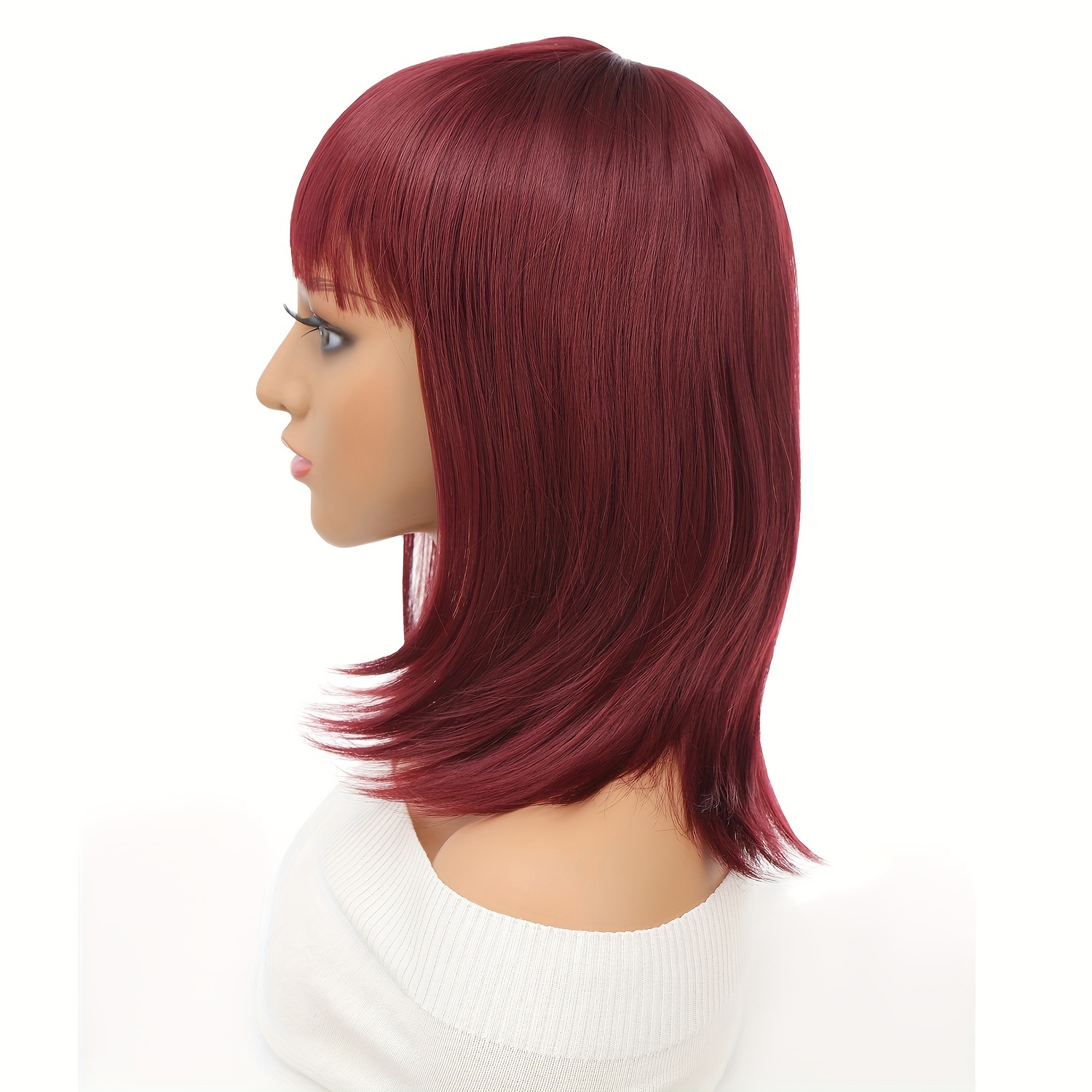 TEMU Red Wig Bangs Short Straight Bob Wigs For Women 12 Inch Synthetic Wig For Cosplay For