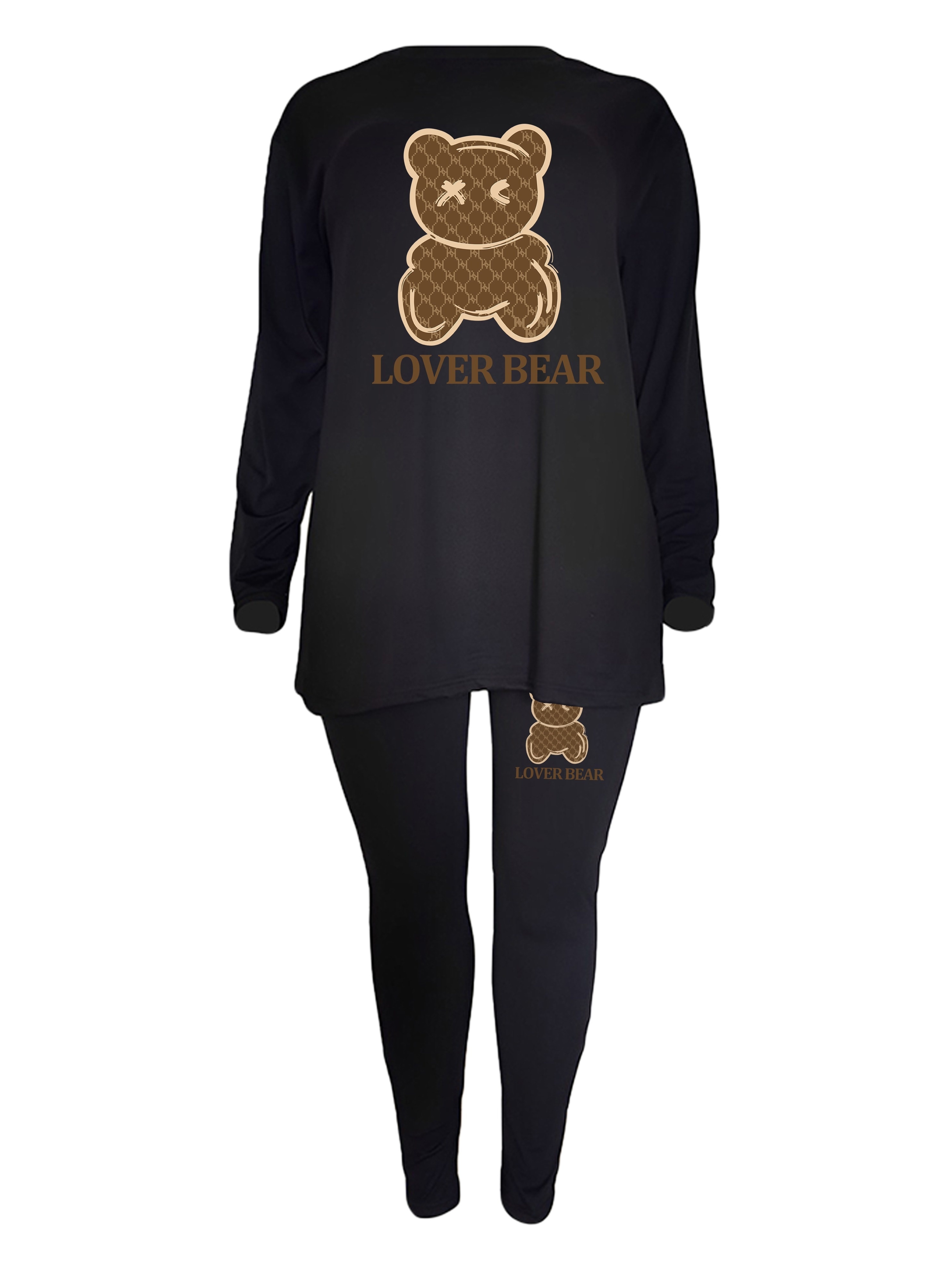 Plus Size Casual Outfits Set, Women's Plus Cute Bear & Letter Print Long  Sleeve Round Neck Tunic Top & Leggings Outfits Two Piece Set