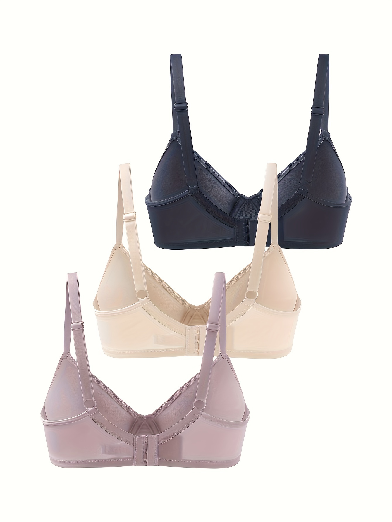 3pcs Simple Solid T-Shirt Bras Comfy & Breathable Push Up Everyday