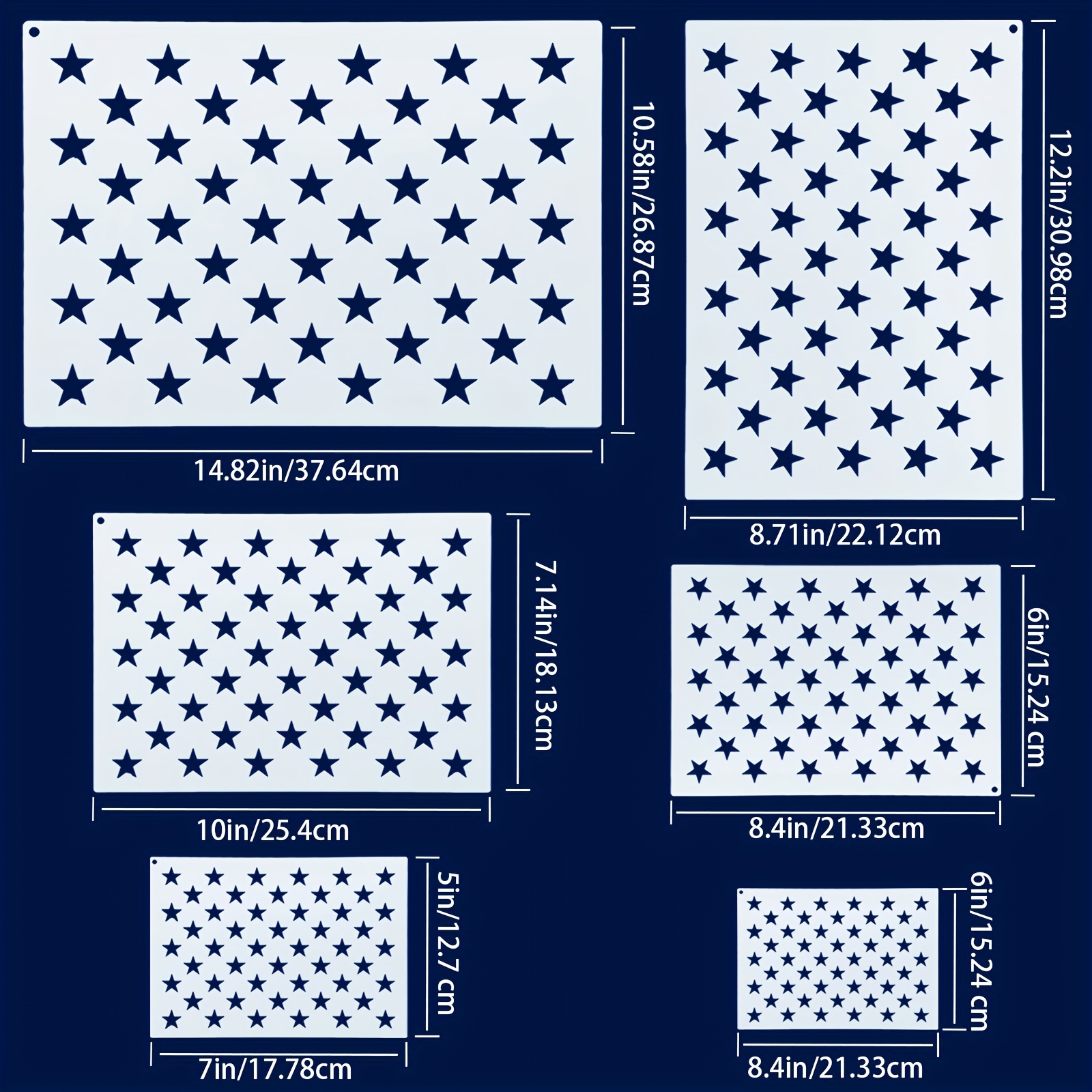 WISYOK American Flag 50 Star Stencils and 13 Stars 1776 Templates, American  Flag Templates, Ideal for Painting on Wood, Fabric, Paper, Walls [6 Sizes