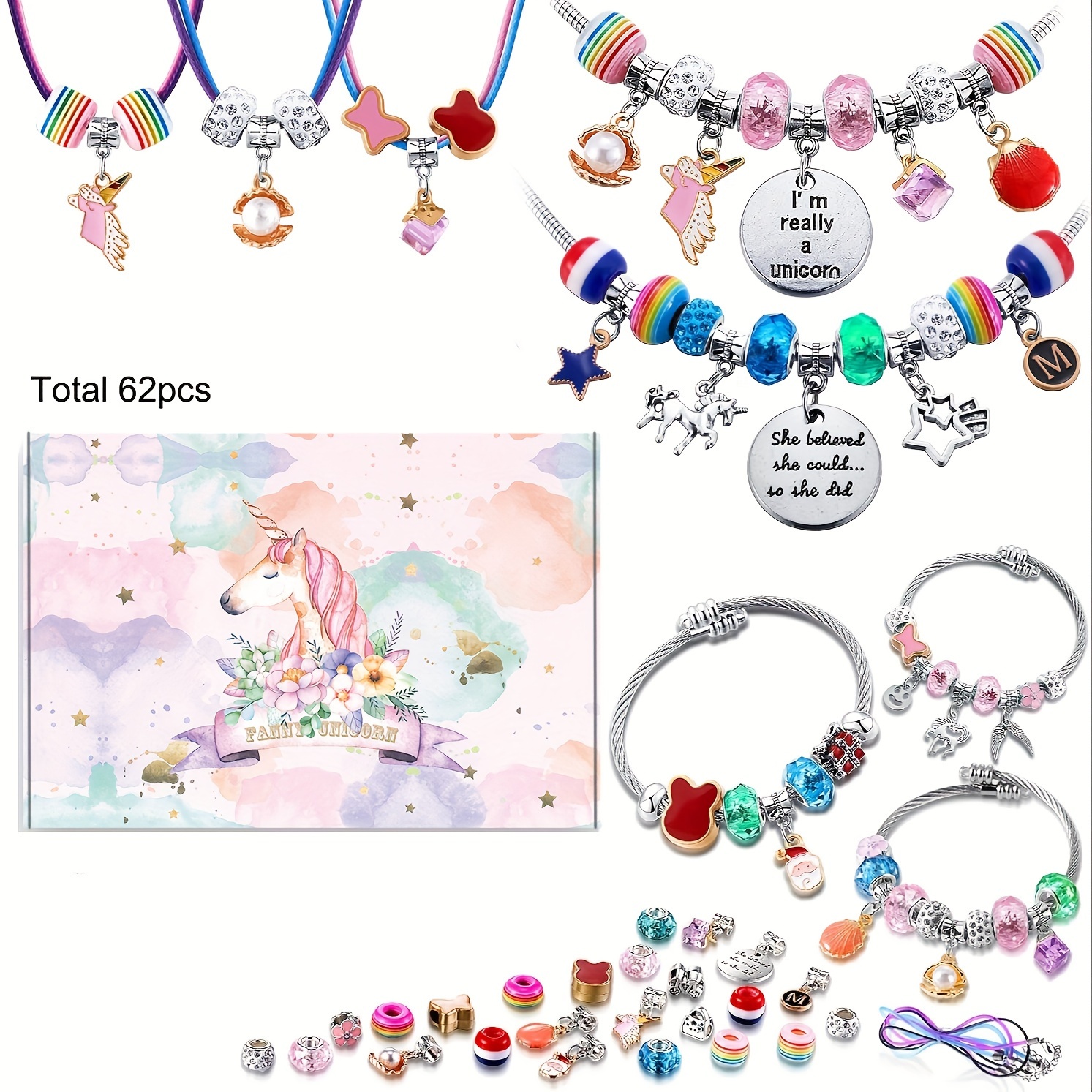 Charm Bracelet Making Kit, Jewelry Making Supplies Beads, Unicorn