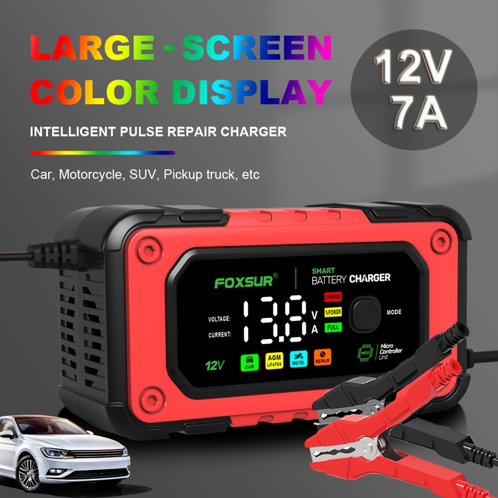 10A 12V/24V Trickle Charger, Smart Automatic Battery Automotive 7-Stage  Charging Battery Maintainer with Pulse Repair Function, for Car Truck