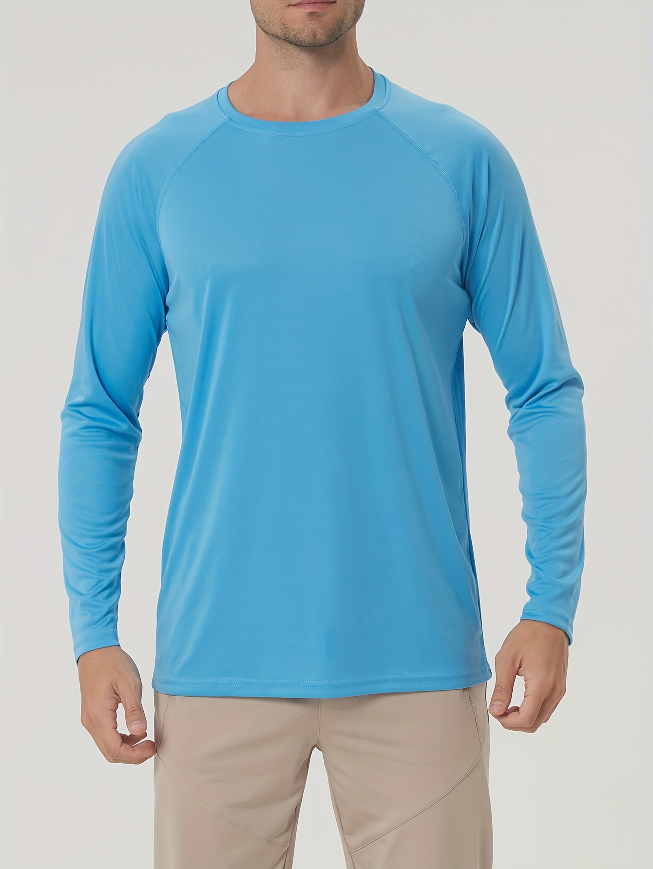 Solid Color Men's Sunscreen Long Sleeve Round Neck T shirt - Temu