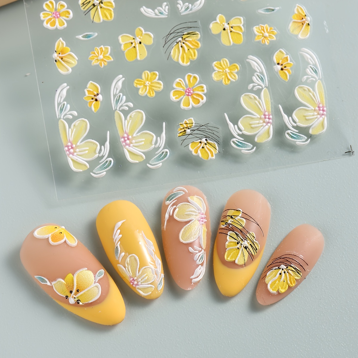 Flower Nail Art Stickers 5D Cherry Blossom Nail Decals Sunflower Nail  Accessories French Nail Tip Floral Nail Design Nail Art Decorations Acrylic  Nail