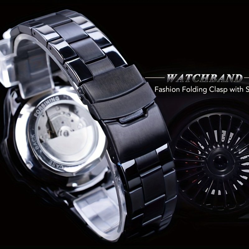 FORSINING Montre-bracelet mécanique automatique 3D pour homme en verre  Hardlex transparent, style sportif, décontracté, bleu, noir/argenté,  GMT1019-1 : : Mode