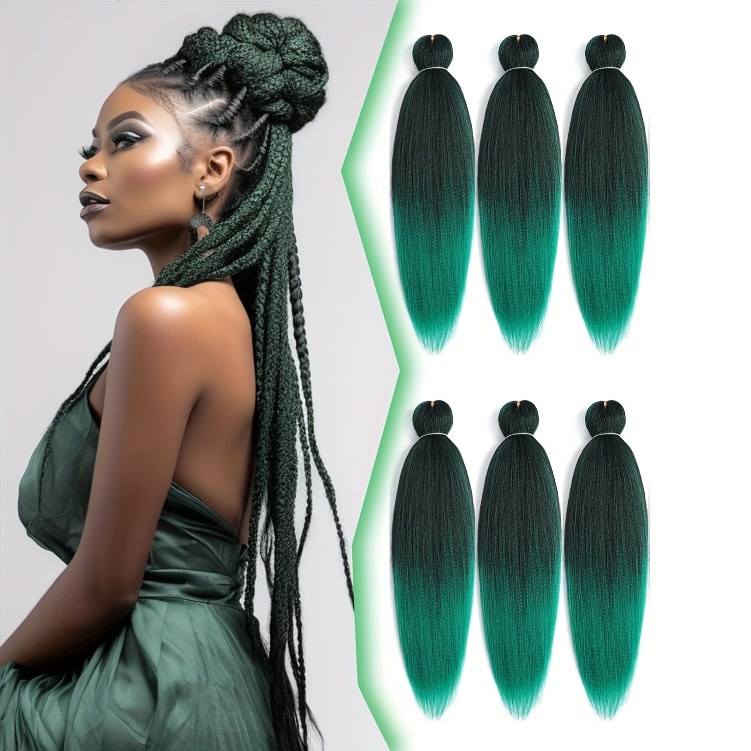  Ombre Dark Green Braiding Hair Pre stretched Kanekalon Knotless  Braiding Hair for Braids（Packs of 3,26,10 OZ） : Beauty & Personal Care