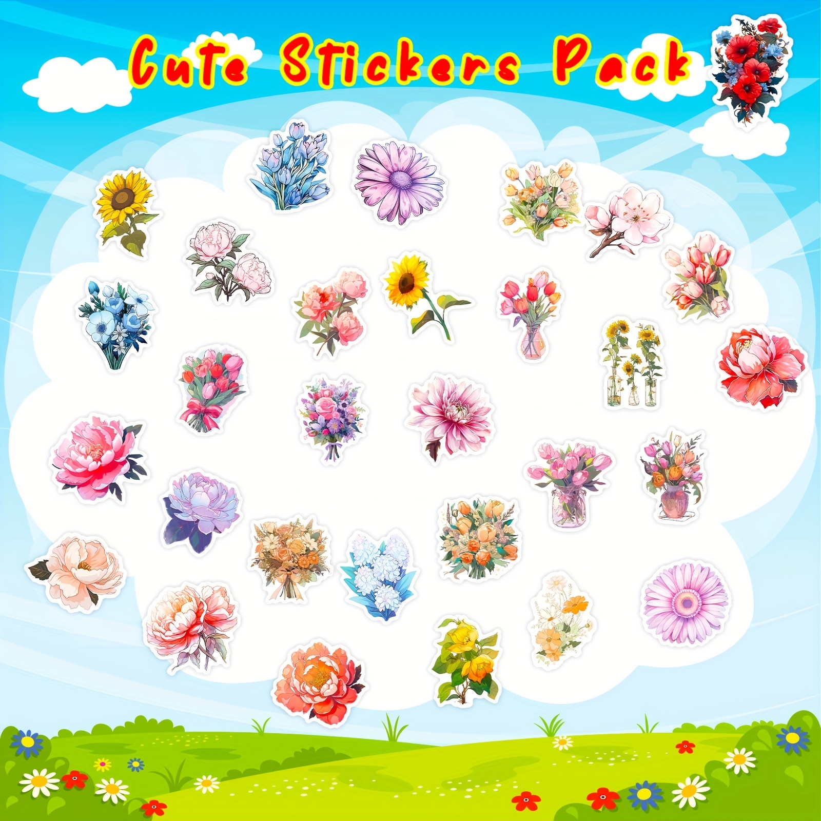 Flower Stickers Pack For Water Bottle cute Vinyl Aesthetic - Temu