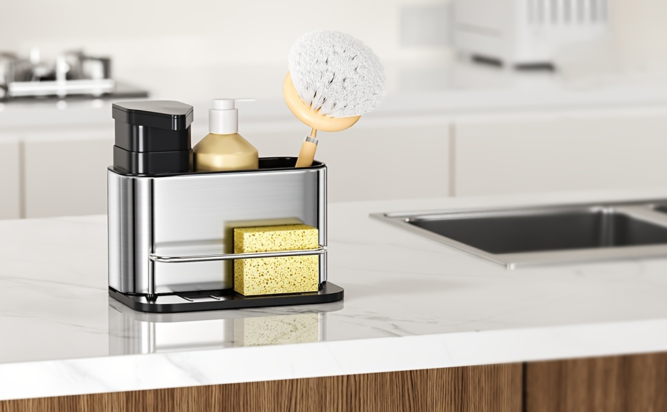 1pc Dish Soap Dispenser For Kitchen Sink With Sponge Holder, Kitchen Sink  Caddy Organizer For Soap And Sponges, Liquid Soap Dispenser With Removable W
