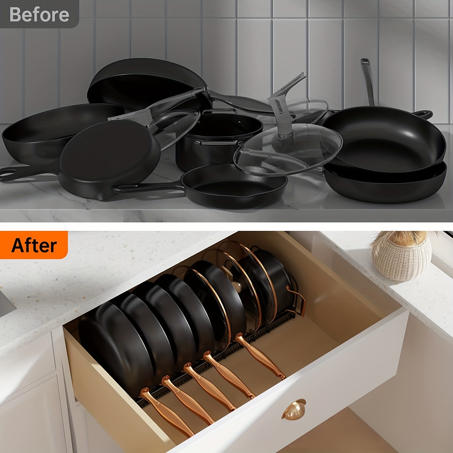 Pots And Pans Organizer, Expandable Pot Organizer Rack For Cabinet, Pot Lid  Holder With 12 Adjustable Compartments For Kitchen Cabinet Cookware Storage  Accessories - Temu