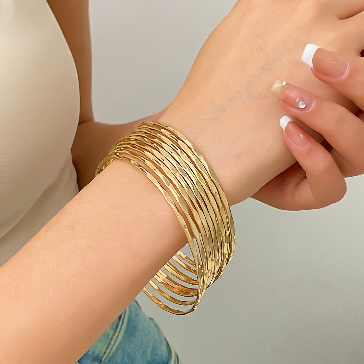 6pcs Gold Bracelets Woman Girl Chain Modern Gold Bangles Arms Hand Bracelet  Set