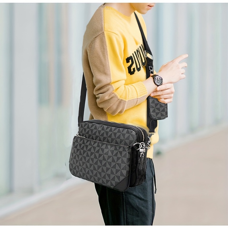 Men's Crossbody Bag, Three-piece Set Leather Shoulder Bag With