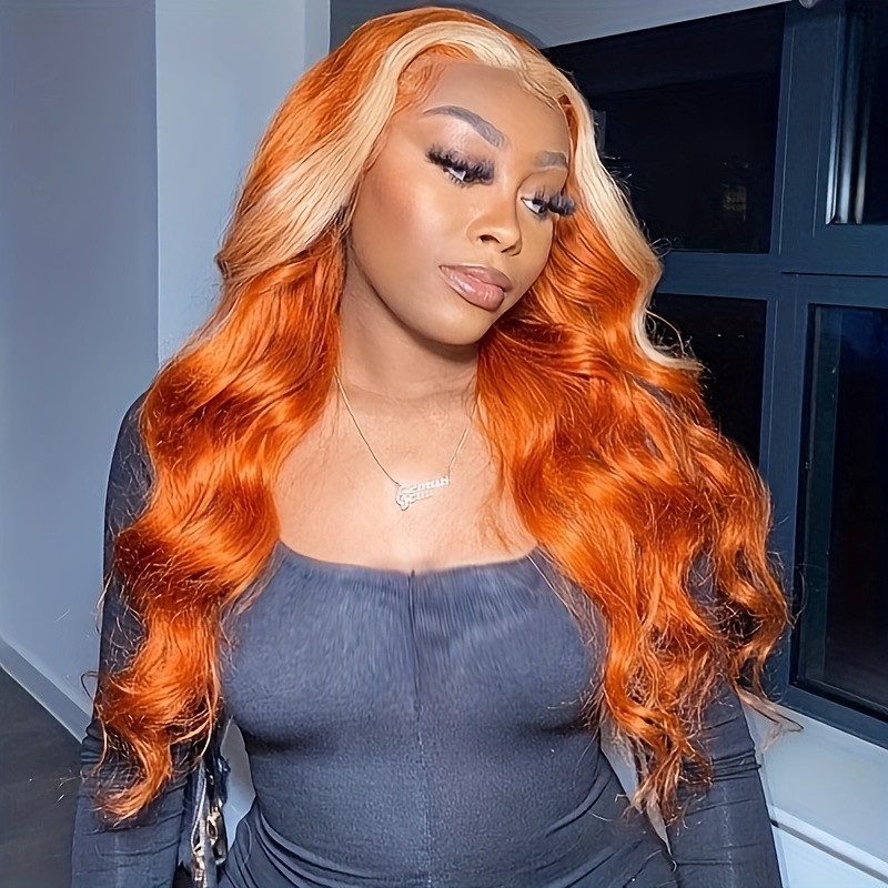 Synthetic Wig Women Orange Wig Golden Highlights Long Body Temu