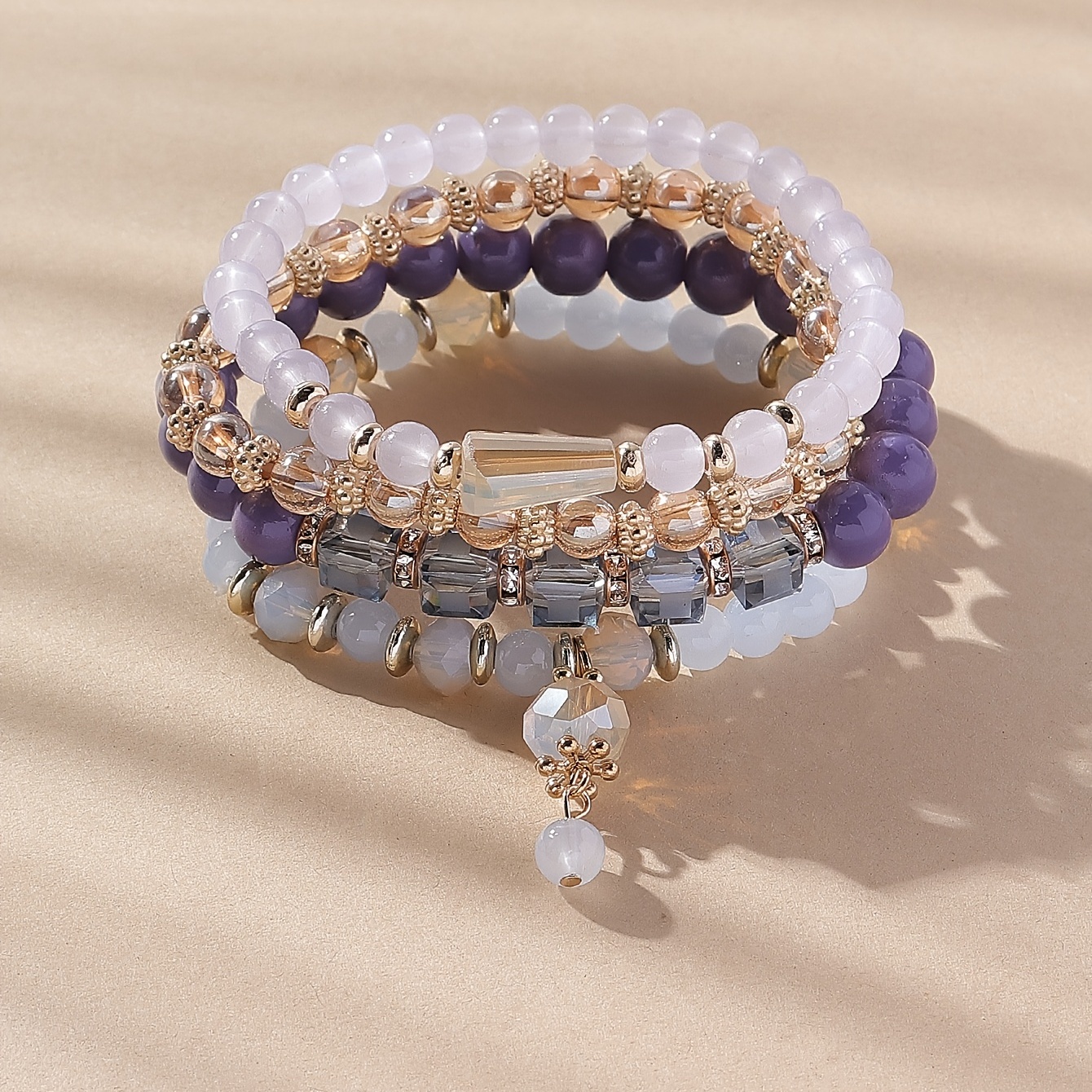4pc Stackable Beaded Bracelet Set, Boho Style