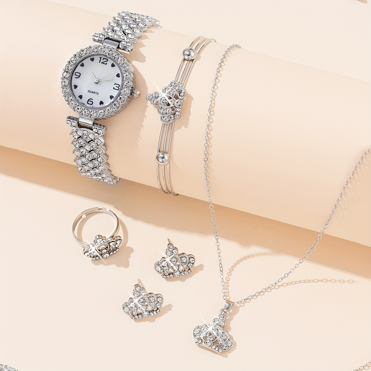 Rhinestone Decorated Quartz Watch & Jewelry Sets For Girls - Temu