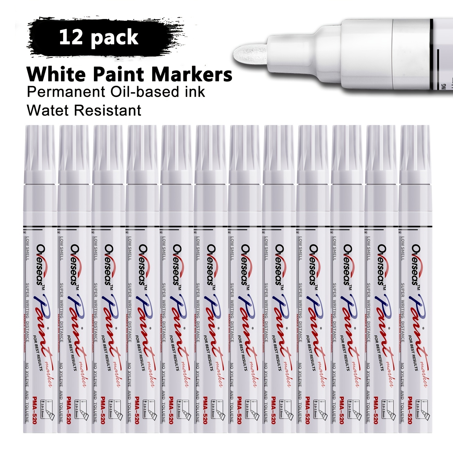 White Paint Pen Permanent Paint Markers - 2 Pack Oil Based Paint Markers,  Medium Point, Quick Drying and Waterproof Paint Pens for Rock Painting Car