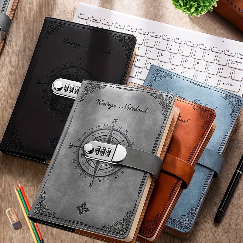 

A5 200 Pages Notebook Retro Password Book With Lock Diary Binder Thickened Creative Hand Ledger Notepad Stationery