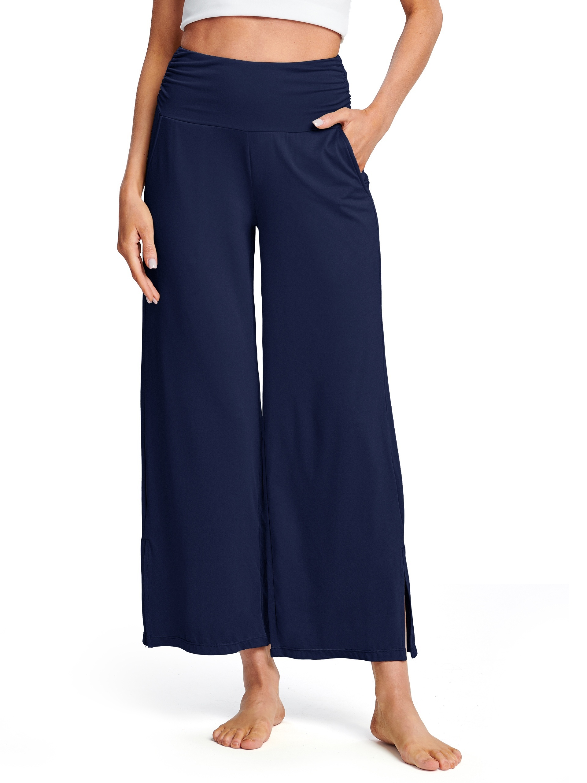 Long Yoga Pants for Women 2023 Summer Women's Solid Color Versatile Zipper  Wide Leg Pants Casual Pants, Blue, Small : : Clothing, Shoes &  Accessories