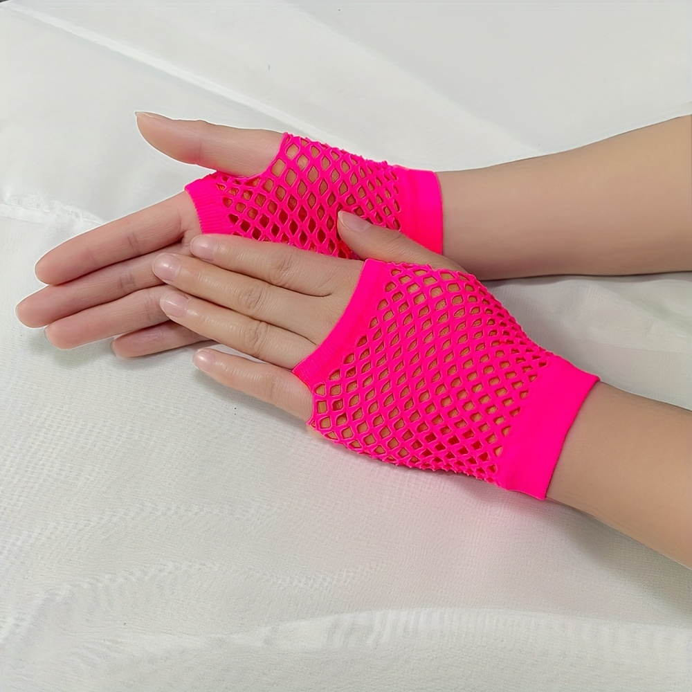 Solid Color High-quality Fingerless Short Gloves, Black Fancy Party Dance Club Mesh Short Gloves