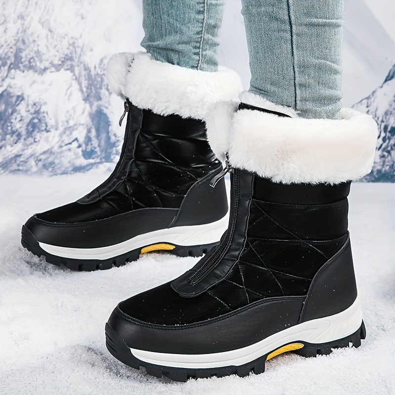 Women's Zipper Front Winter Snow Boots Fleece Lined Comfort - Temu Bahrain