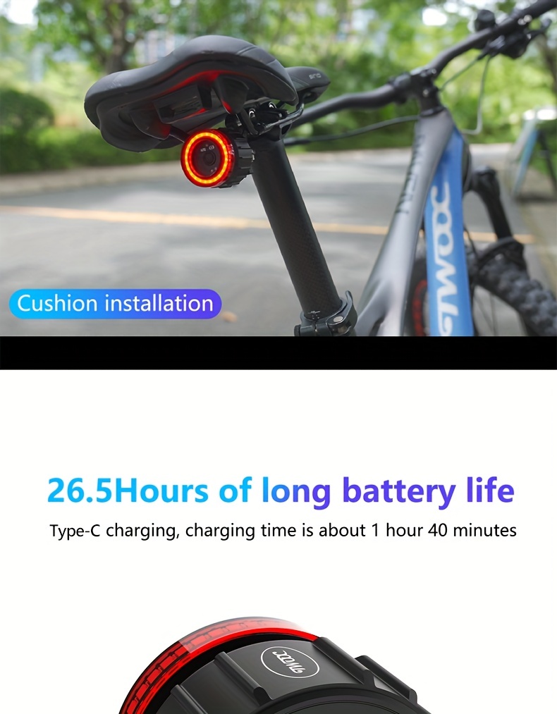 TWOOC Smart Bike Rear Light, Auto Start Stop Brake Sensing LED Charging Cycling Smart Bicycle Taillight