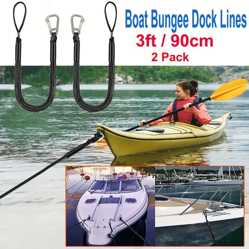 2 Pack Boat Bungee Dock Lines With Stainless Clip Kayak Accessories Shock  Absorption Elastic Mooring Lines For Watercraft Kayak Pontoon Bass Boat Etc  3ft - Sports & Outdoors - Temu