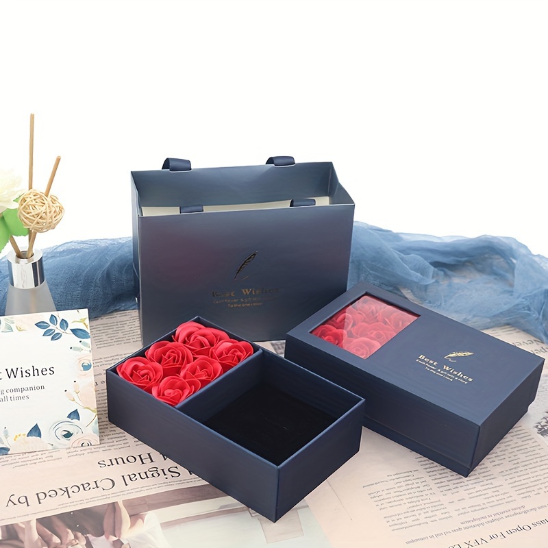 Set, Everlasting Flowers Jewelry Gift Rose Box 6 Roses Packing Gift Box  With Sponge Suitable For Rings Earrings Necklaces Valentine's Day Birthday  Par