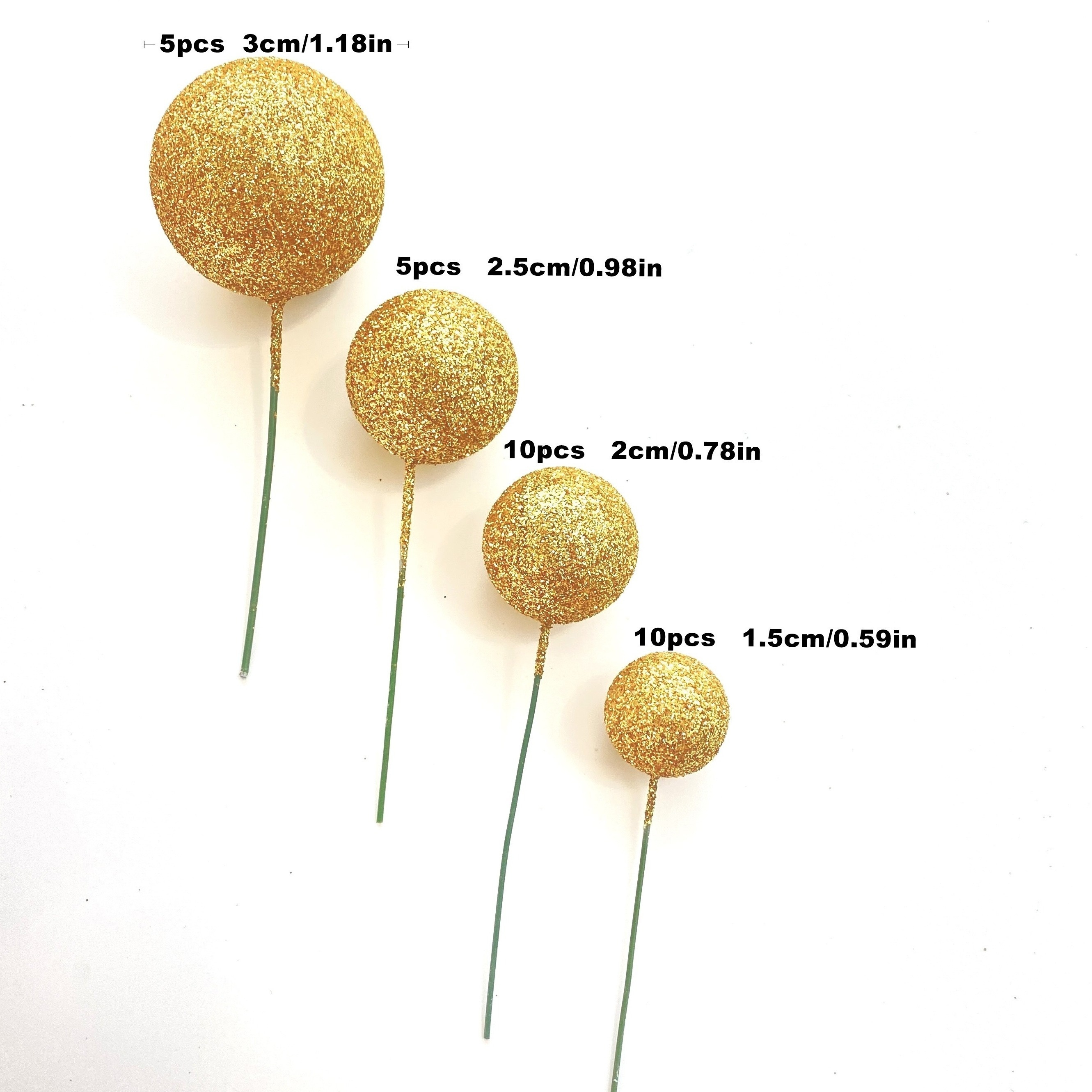 10Pcs 2-3cm Gold Silver Ball Cake Toppers Kids Happy Birthday Cake
