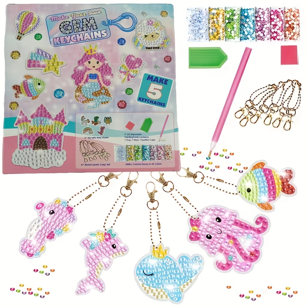 10 Sets 5D Diamond Painting Kits Keychain for Kids Make Your Own