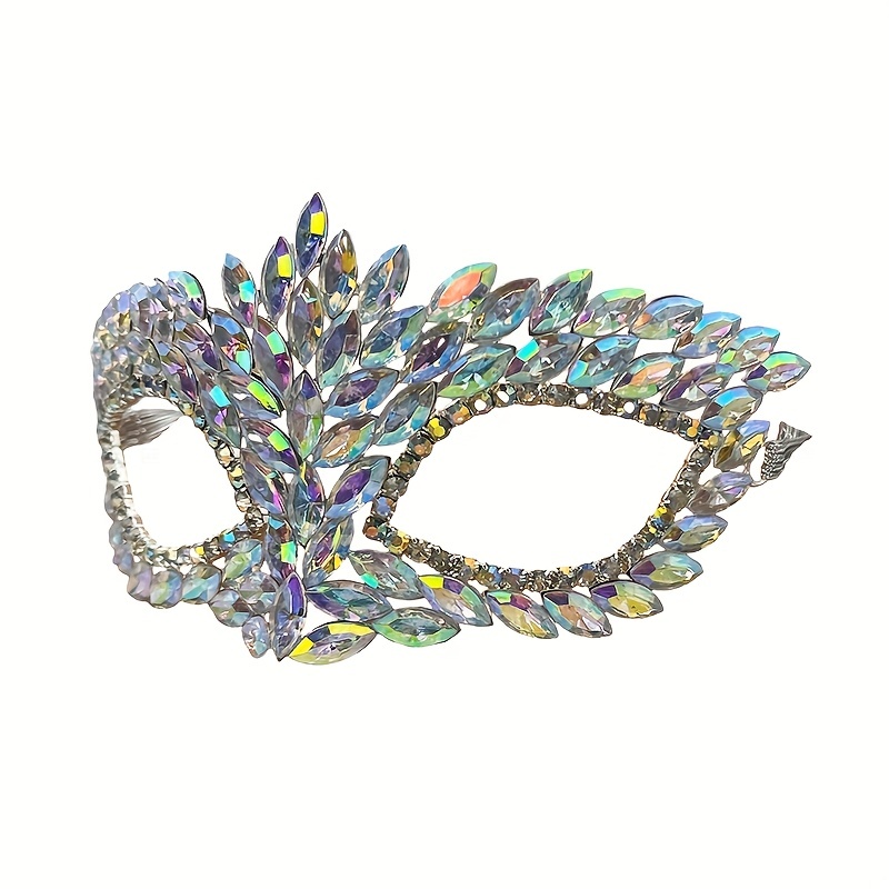 Sexy Exaggerated Big Rhinestone Mask Sparkling Hollow Out Half Face Mask  Stylish Party Stage Performance Eye Mask