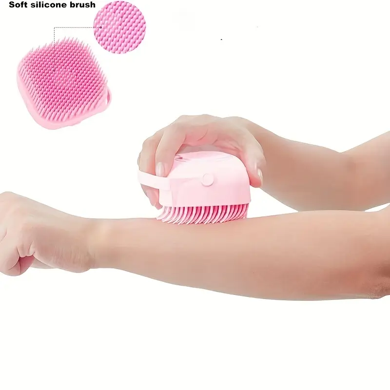 multifunctional silicone bath brush with exfoliating bristles storage compartment ergonomic handle for body shower household cleaning soft pastel colors turquoise details 5