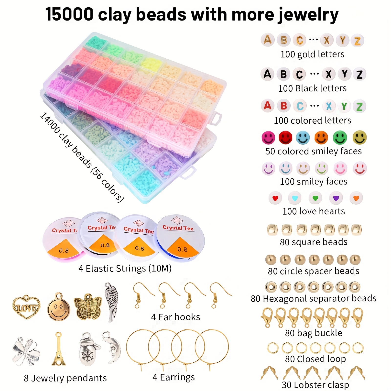 Beads Pendant Charms Kit And Elastic Strings