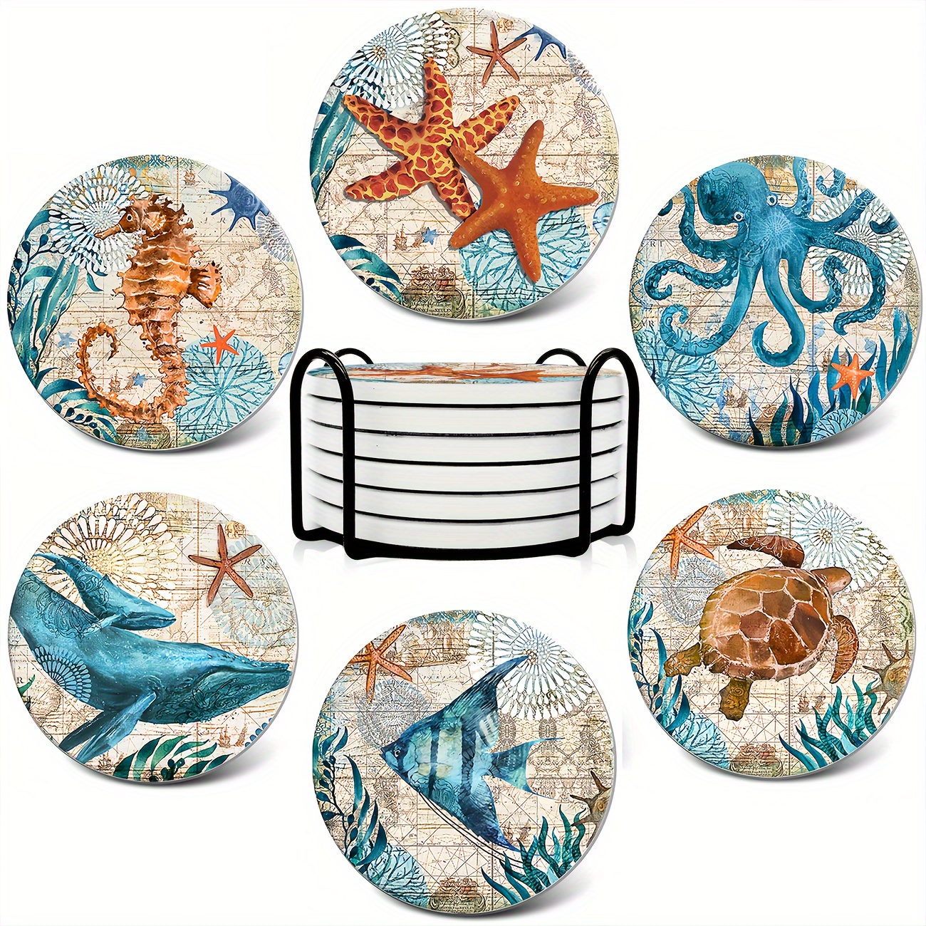 Western Cow Car Coasters Ceramic Stone Sublimation Set of 2