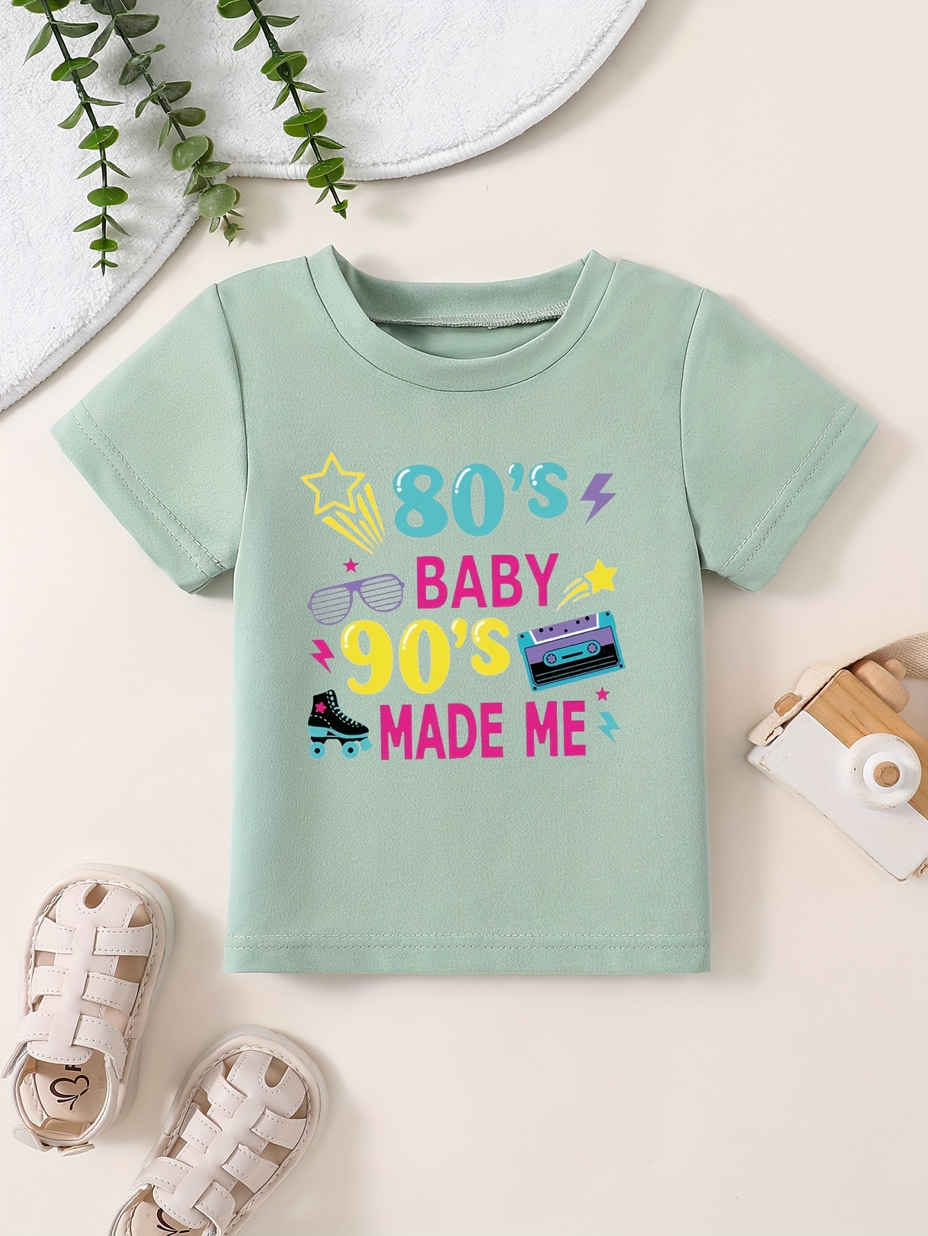 80'S BABY Print Girl's T-shirt, Kids Casual Short Sleeve Breathable  Comfortable Summer Outdoor Top