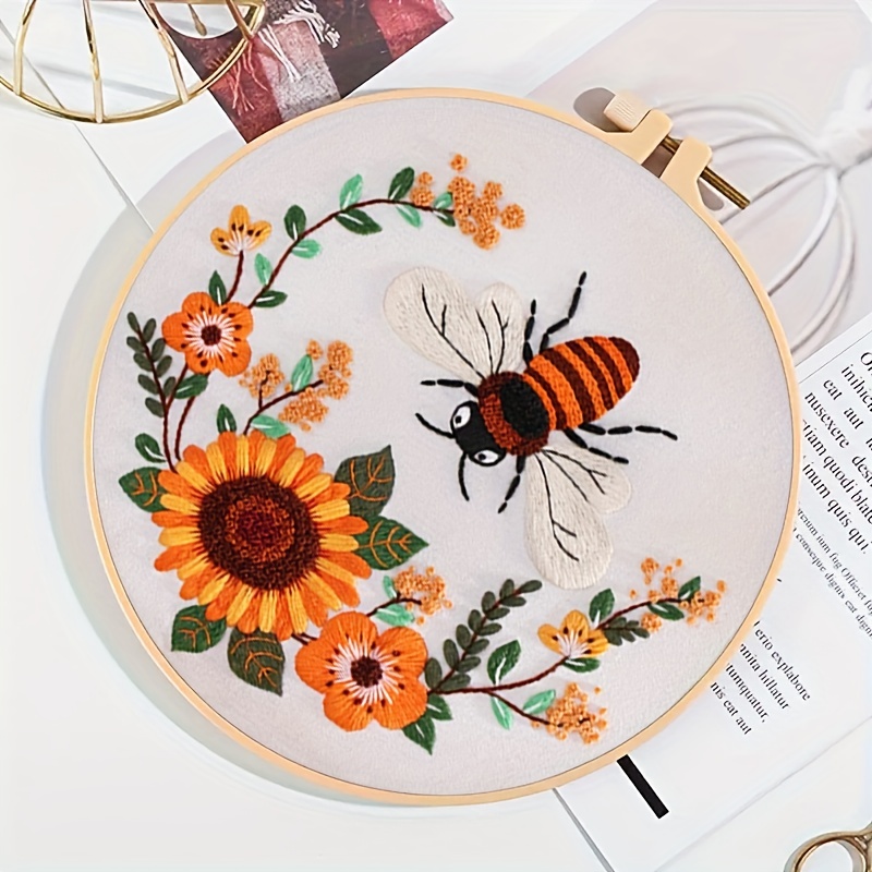 Starter Embroidery Kits With Honeybee Flower Patterns - Temu