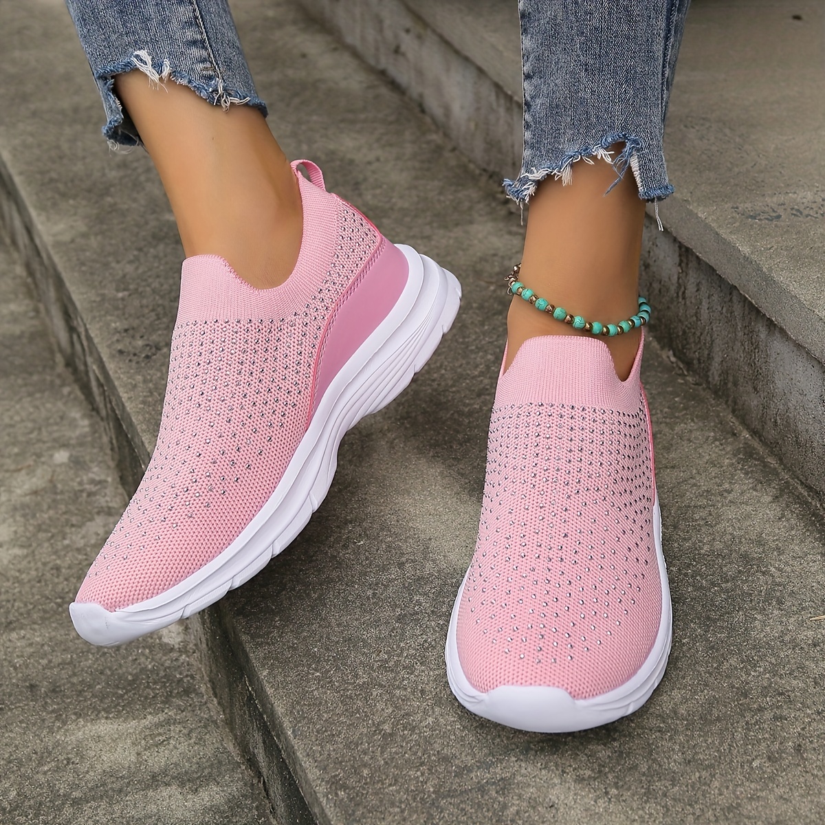 Women's Fashion Rhinestone Mesh Breathable Tennis Sports - Temu