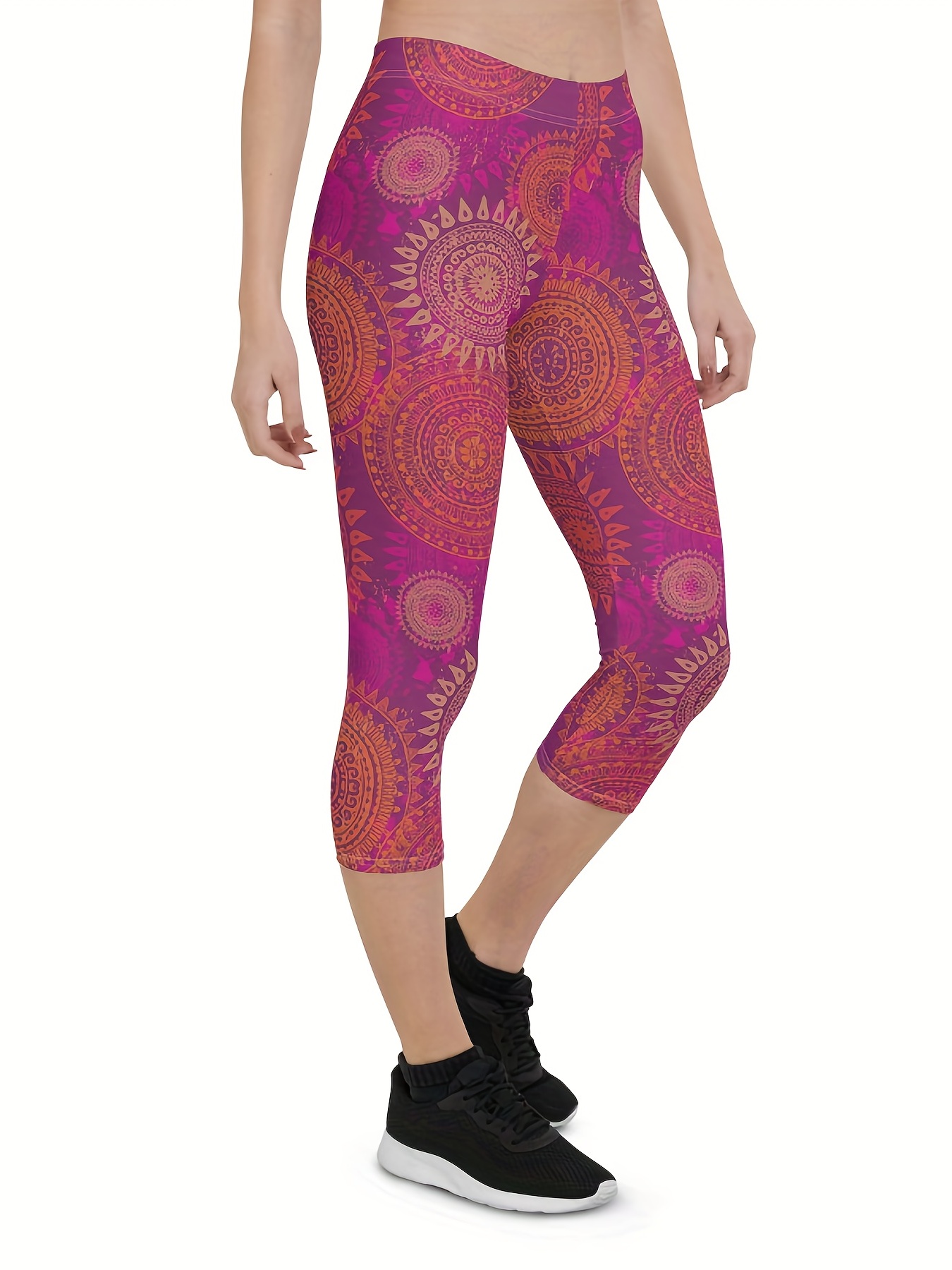 Mandala Pattern Print Yoga Leggings Summer Ethnic Style - Temu