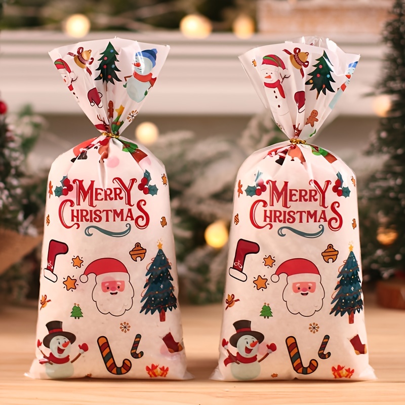 25/50個、クリスマスホワイトキャンディギフトバッグ、サンタクロース雪だるまクリスマスツリーパターン、クリスマスパーティーギフト包装袋装飾、クリスマスデコレーション、小規模ビジネス用品、最も安いアイテム、クリアランスセール  最新のトレンドをショップ ...